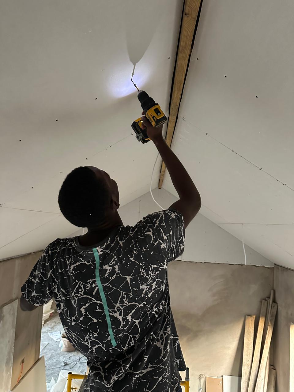 Ceiling installation work in progress