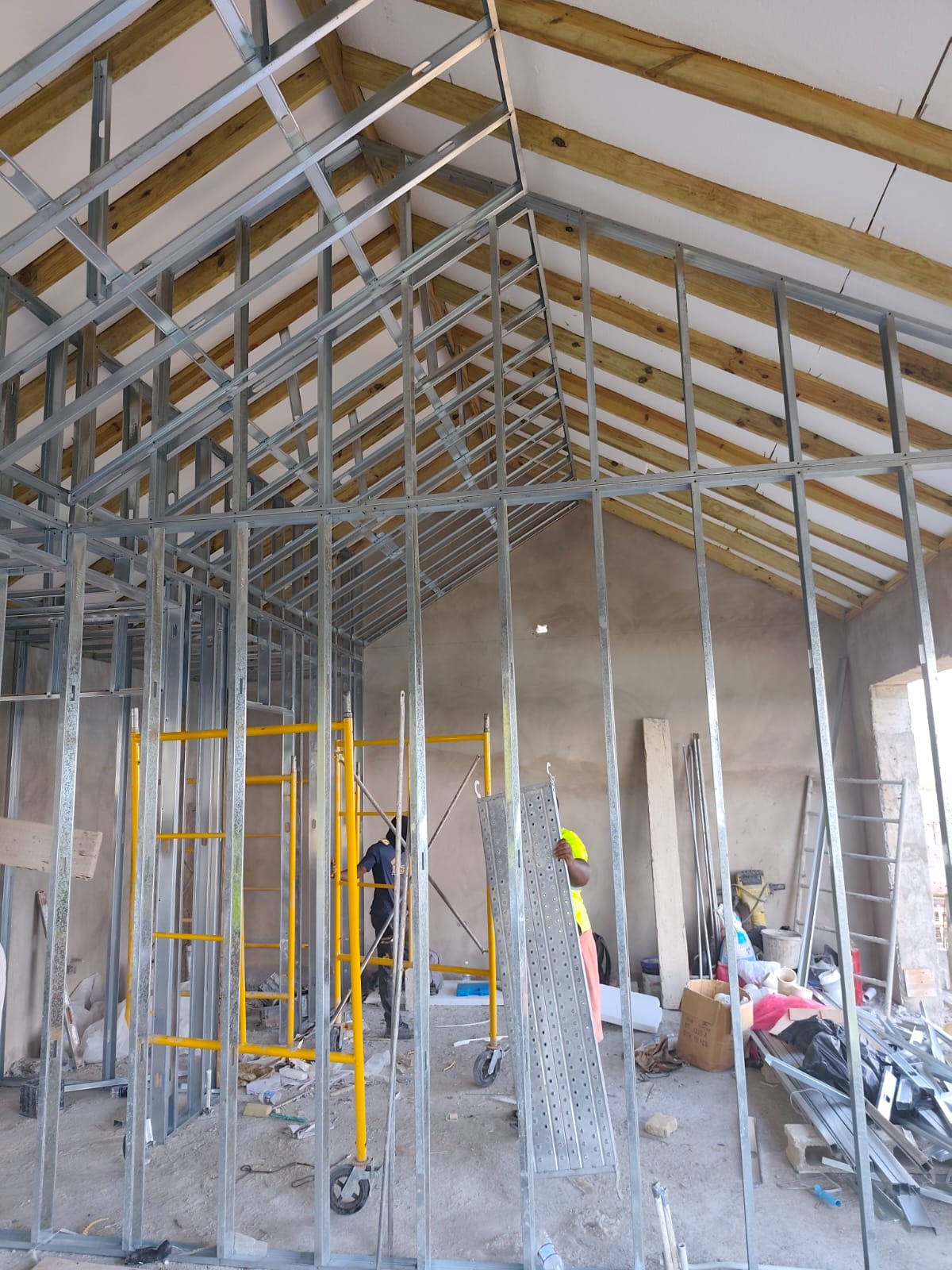 Steel framing interior in progress during new build